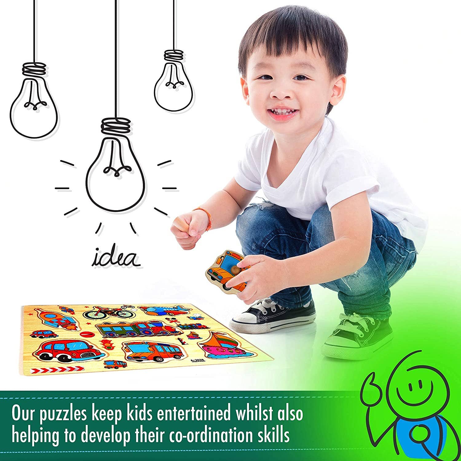 4 Colourful Wooden Jigsaw Peg Puzzle Toys for Early Learning - Enchanted Toys