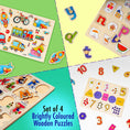 Load image into Gallery viewer, 4 Colourful Wooden Jigsaw Peg Puzzle Toys for Early Learning - Enchanted Toys