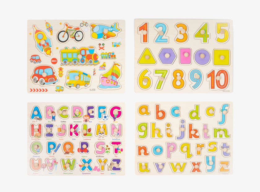 4 Colourful Wooden Jigsaw Peg Puzzle Toys for Early Learning - Enchanted Toys