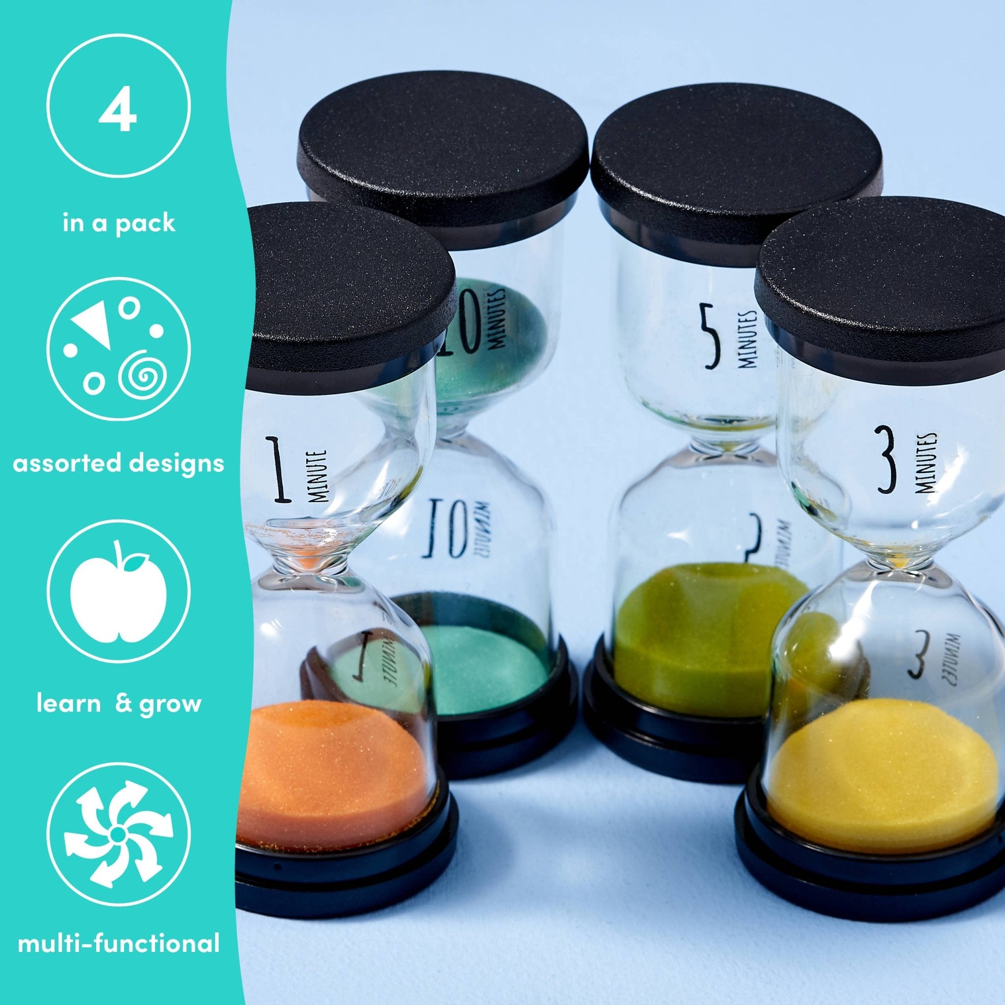 4 Set Hourglass Sand Clock, Kitchen Accessory Perfect - Enchanted Toys