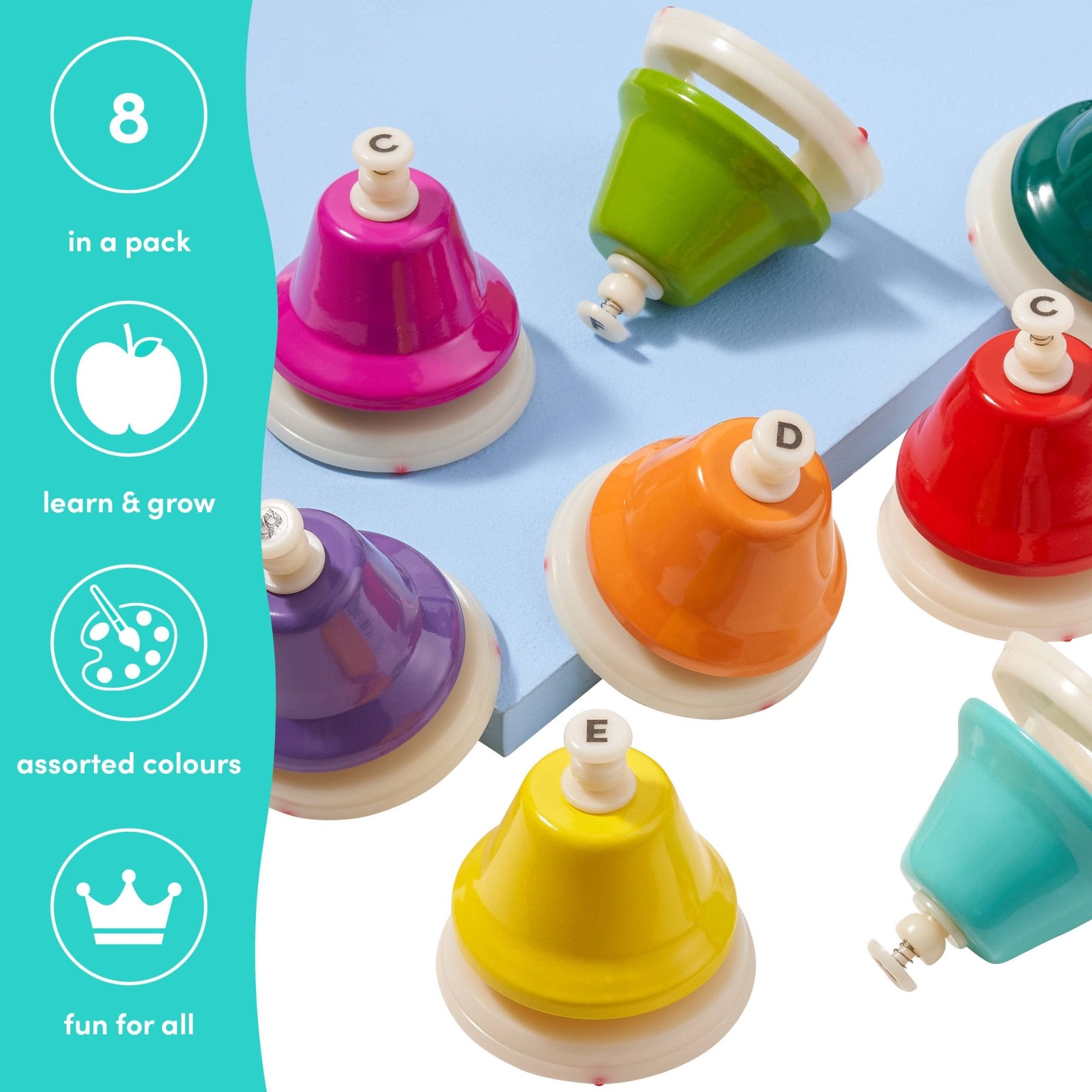 Rainbow Music Bells, Set of 8 Hand Held Percussion Bells - Enchanted Toys