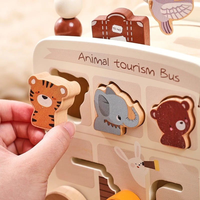 Wooden Montessori Baby Five - in - one Bus Toy - Enchanted Toys