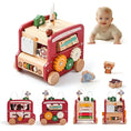 Load image into Gallery viewer, Wooden Montessori Baby Five - in - one Bus Toy - Enchanted Toys
