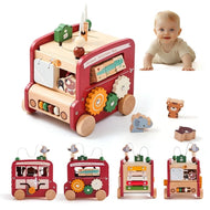 Wooden Montessori Baby Five - in - one Bus Toy - Enchanted Toys